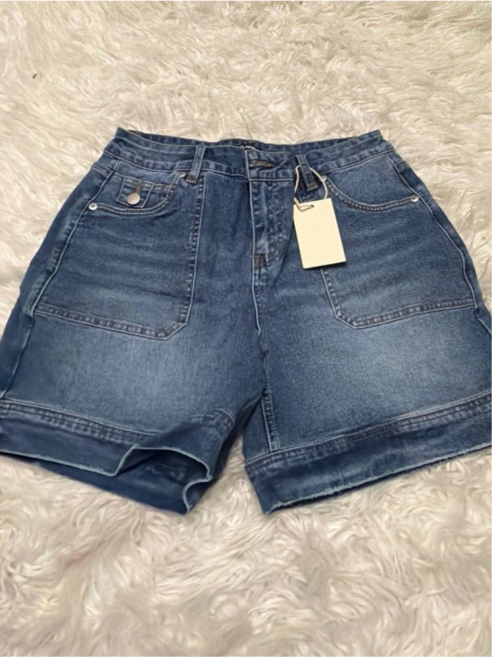 Flamingals Mid Waist Denim Bermuda Mid Thigh Length Shorts L